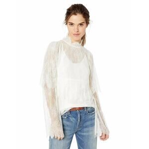 BCBG Max Azria Ivory Lace Sheer Long Sleeve High Neck Blouse Top XS NWT $248